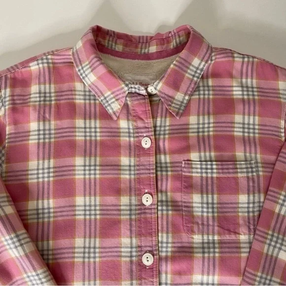 L.L. Bean Fleece Lined Plaid Flannel Shirt Jacket Pink White Sz M - Picture 2 of 7